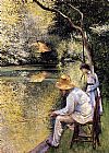 Fishing Paintings - Fishing by Gustave Caillebotte